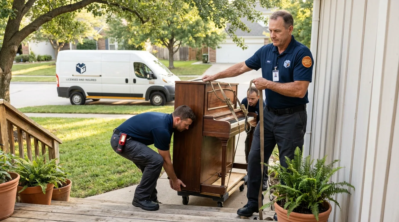 Licensed piano movers securing grand piano in Sparks, GA